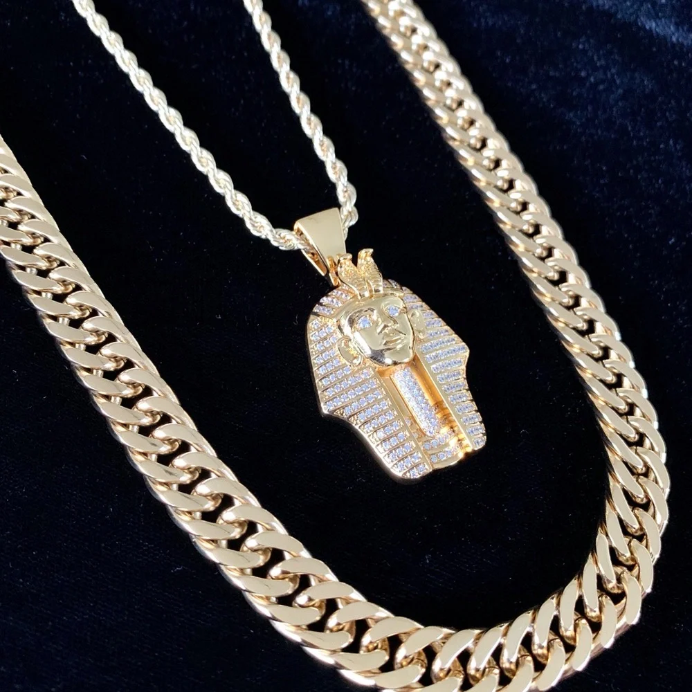 EGYPTIAN PHARAOH PENDANT NECKLACE CHAIN MADE ITALY *LIFETIME WARRANTY*